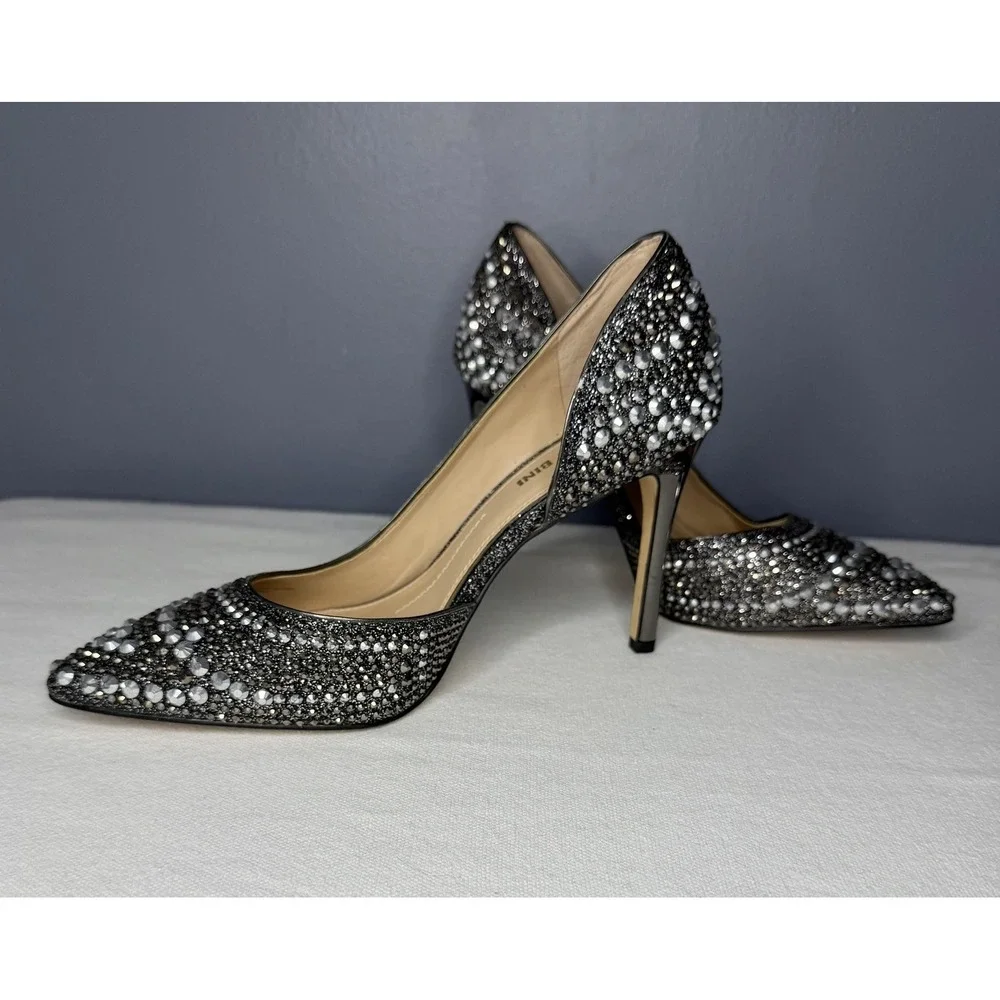 Gianni Bini Shoes 8.5 Silver Rhinestone Crystal D'Orsay Pointed Stiletto Pumps